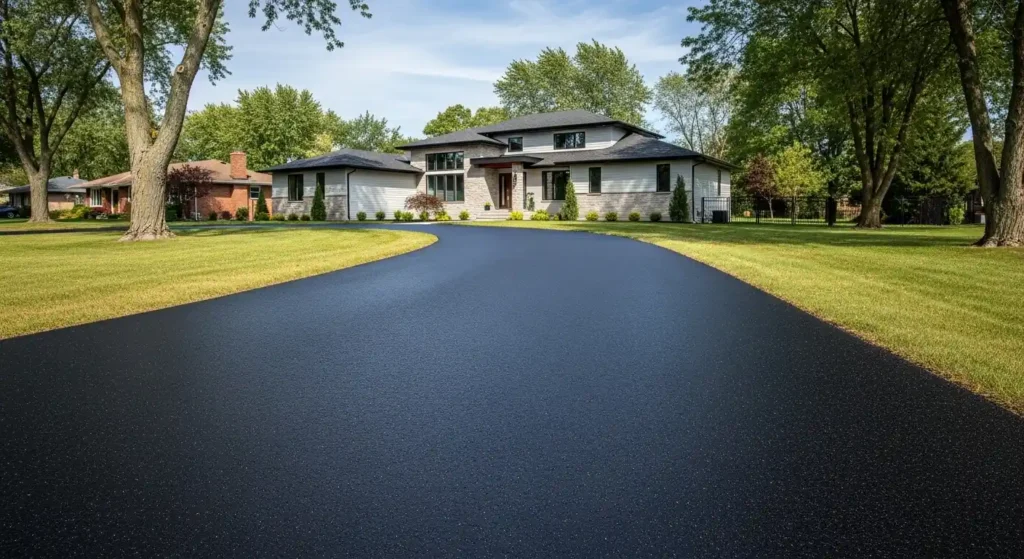 new asphalt driveway installation at residential home in Phoenix AZ smooth black surface