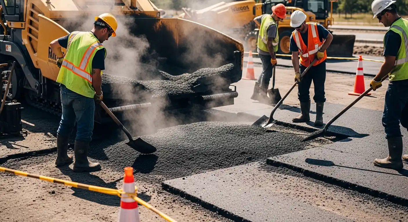 Asphalt patching repair in Phoenix AZ where damaged pavement is removed and replaced with new asphalt