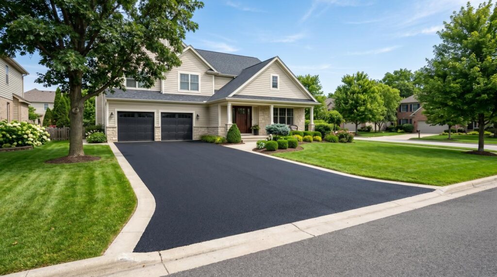 New asphalt driveway fully cured and ready for safe driving