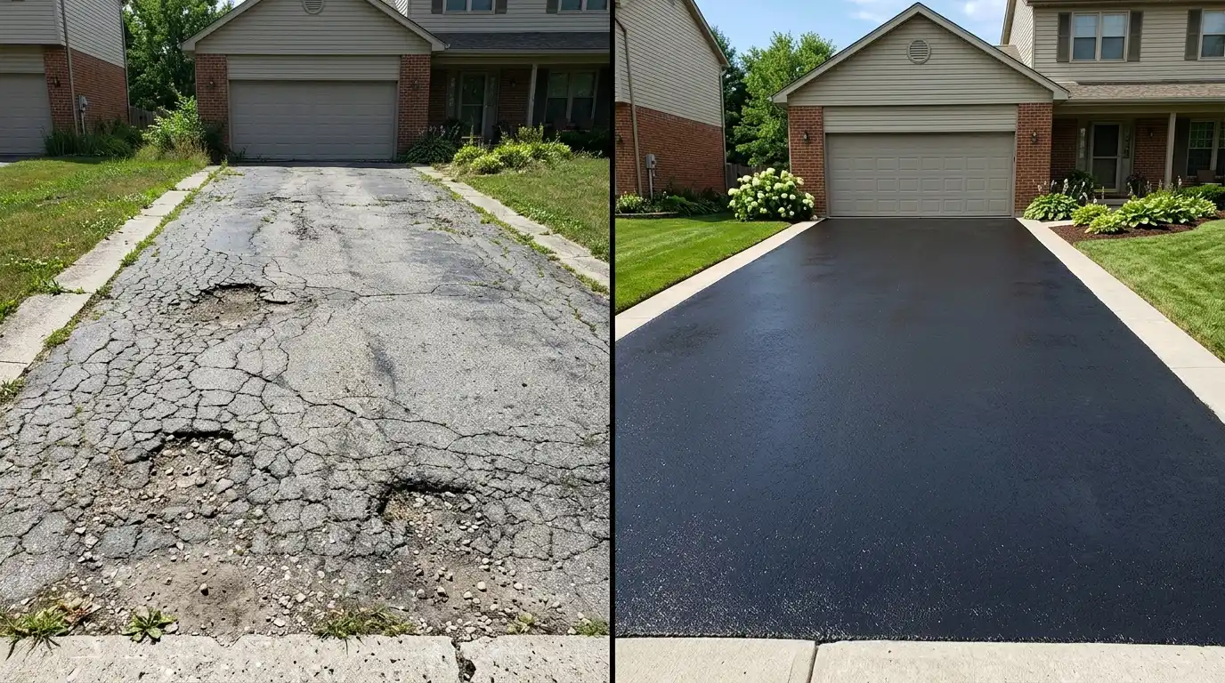 Before and after comparison of asphalt 