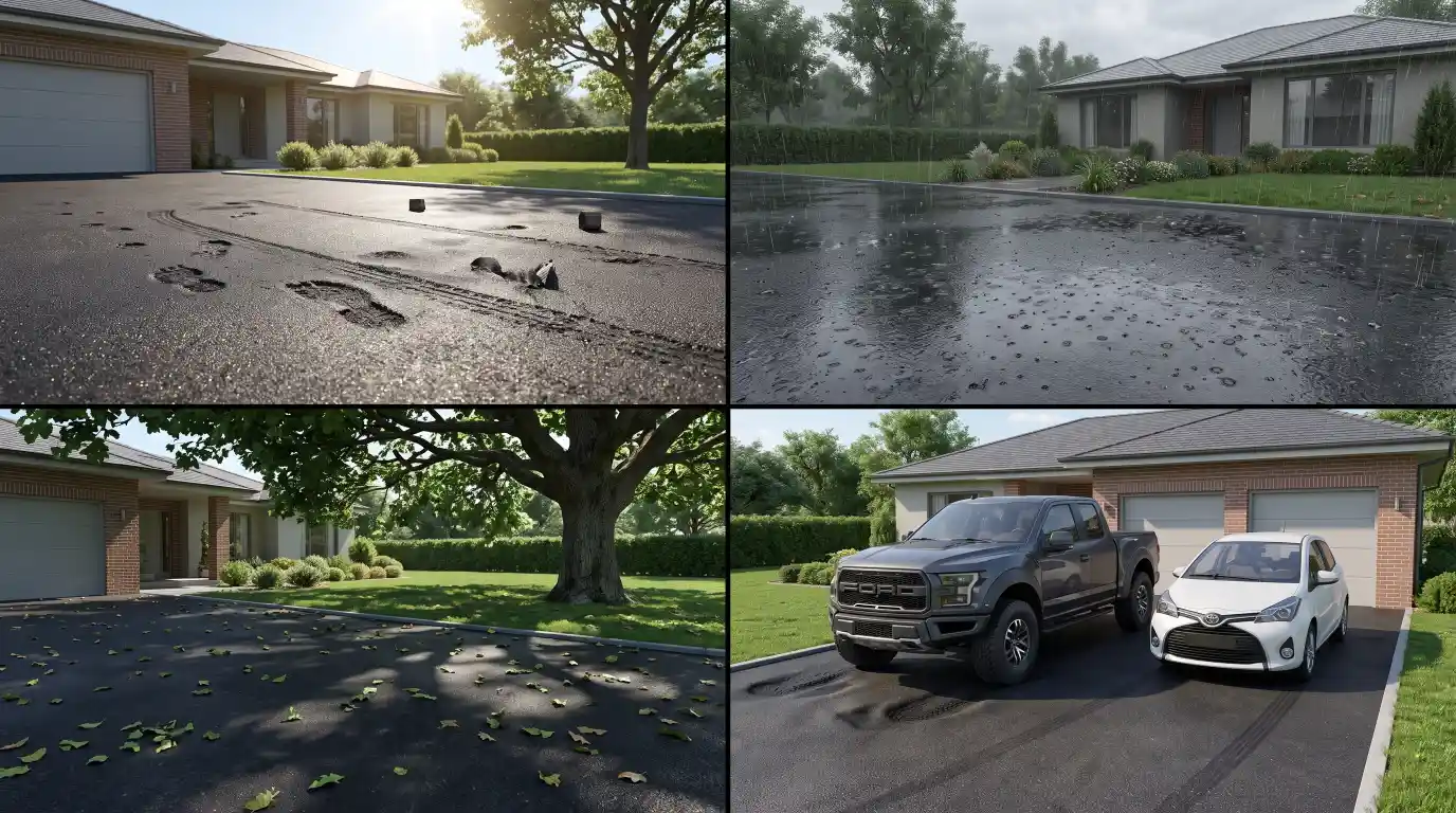 Weather and vehicle weight affecting how quickly new asphalt becomes safe to drive on.