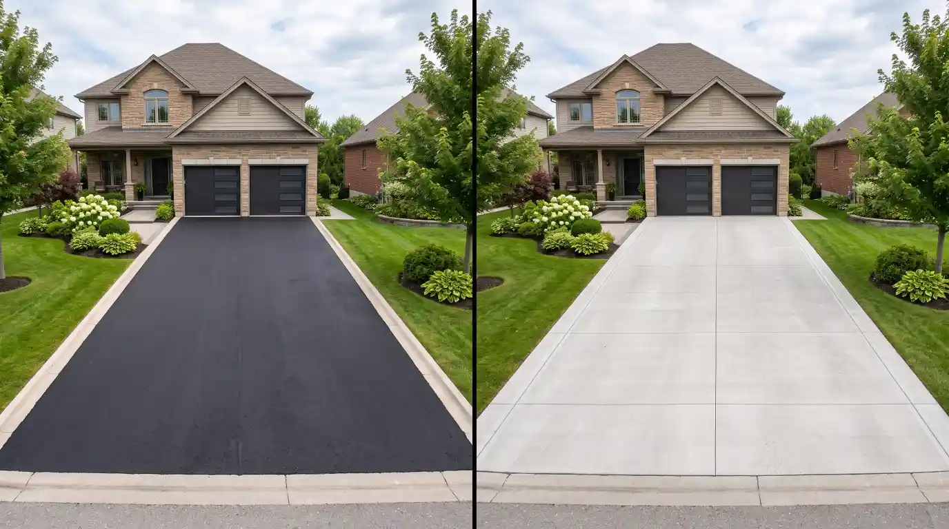 Asphalt vs concrete driveway comparison.