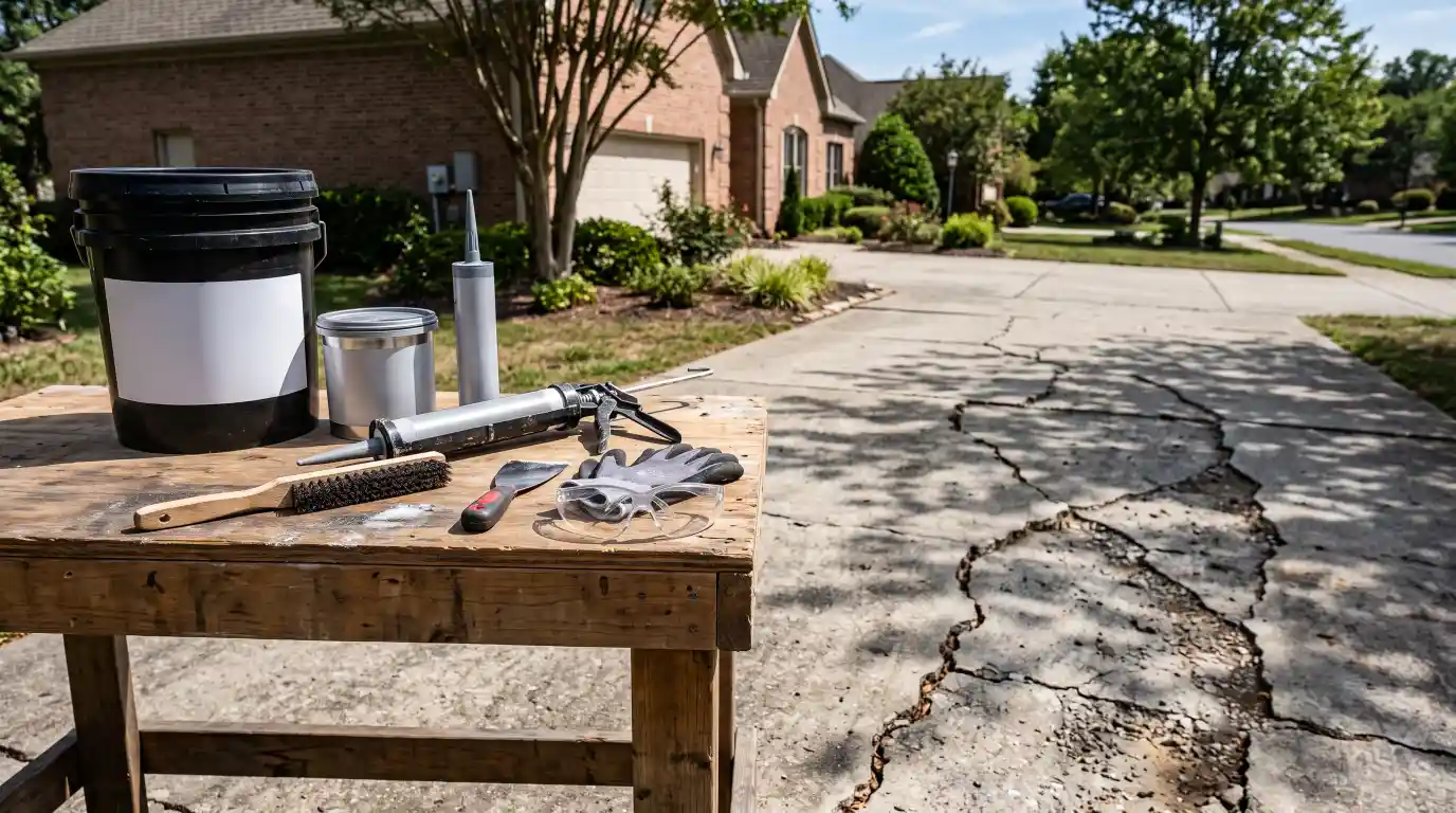 Driveway crack repair tools and materials