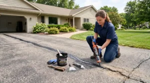 How to repair driveway cracks using crack filler