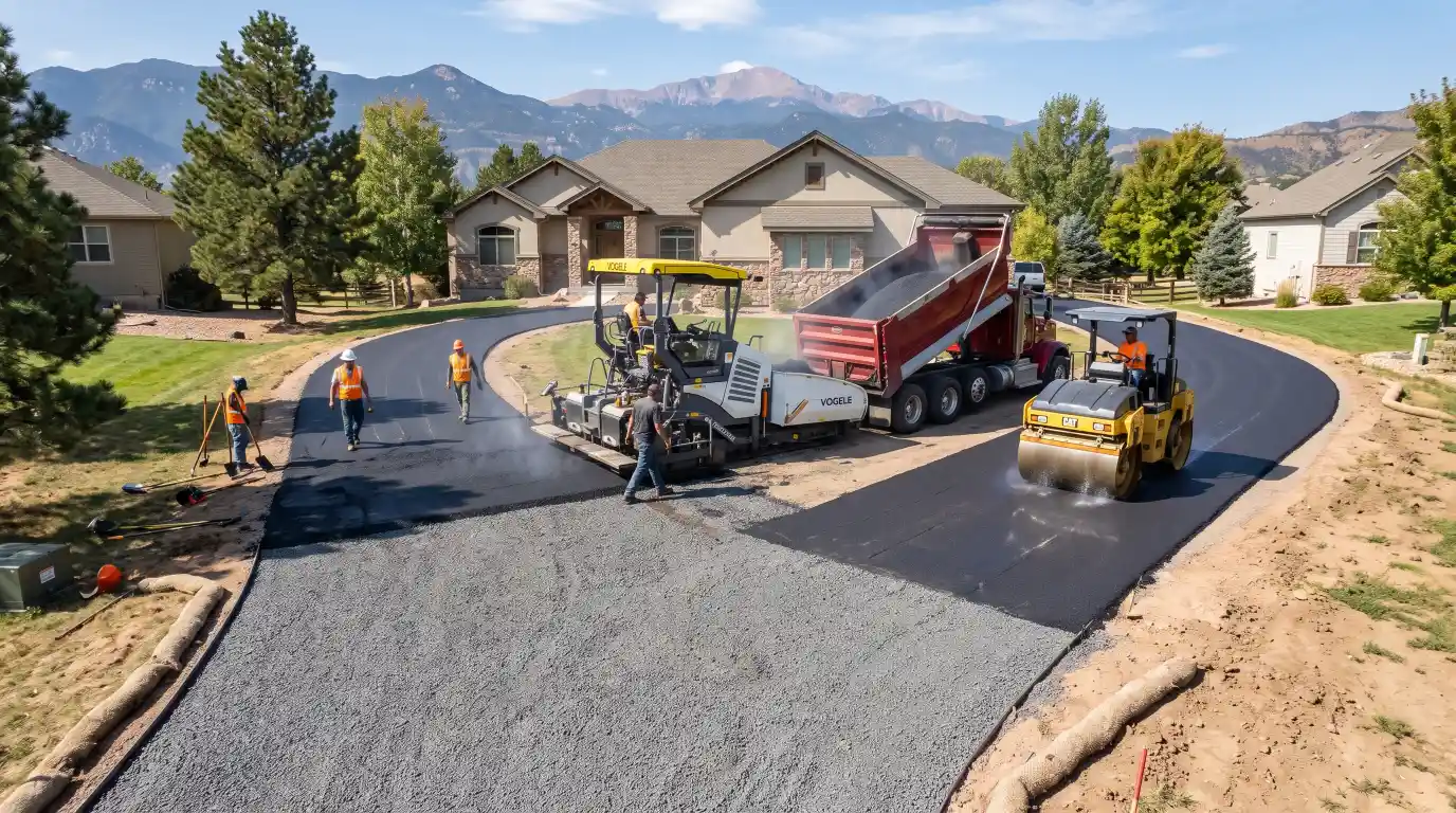 Asphalt driveway installation process.