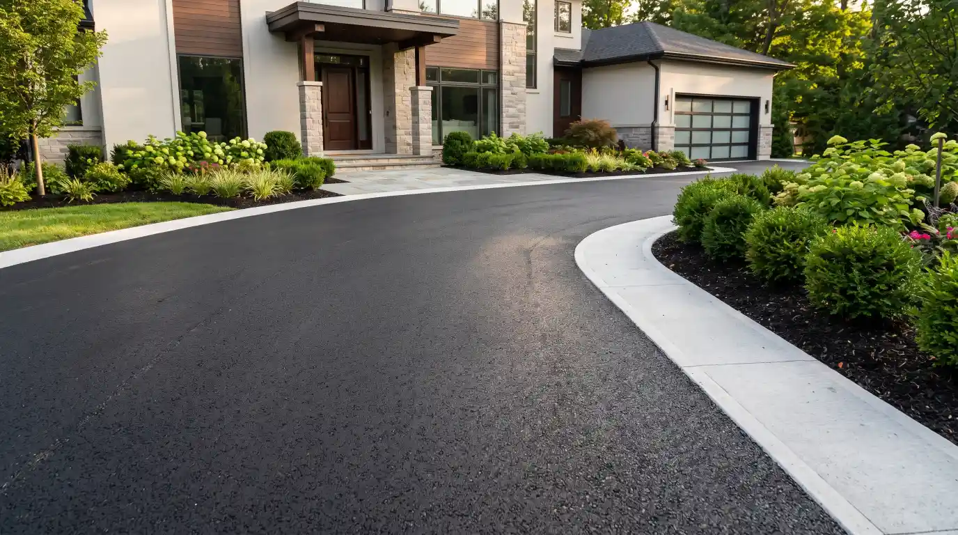 High-quality professionally installed asphalt driveway.