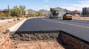 What is pavement showing an asphalt pavement surface and supporting layers in Phoenix