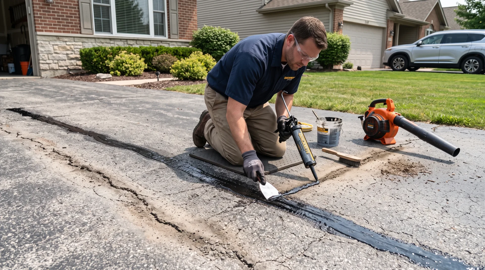 Applying asphalt crack filler correctly.