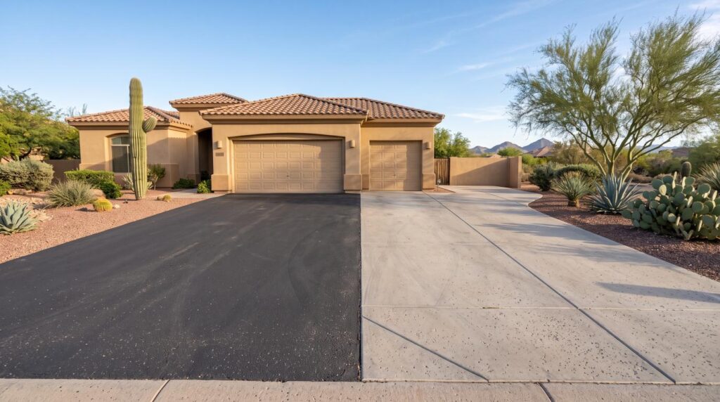 Asphalt and concrete driveway surfaces outside a home in Phoenix, Arizona