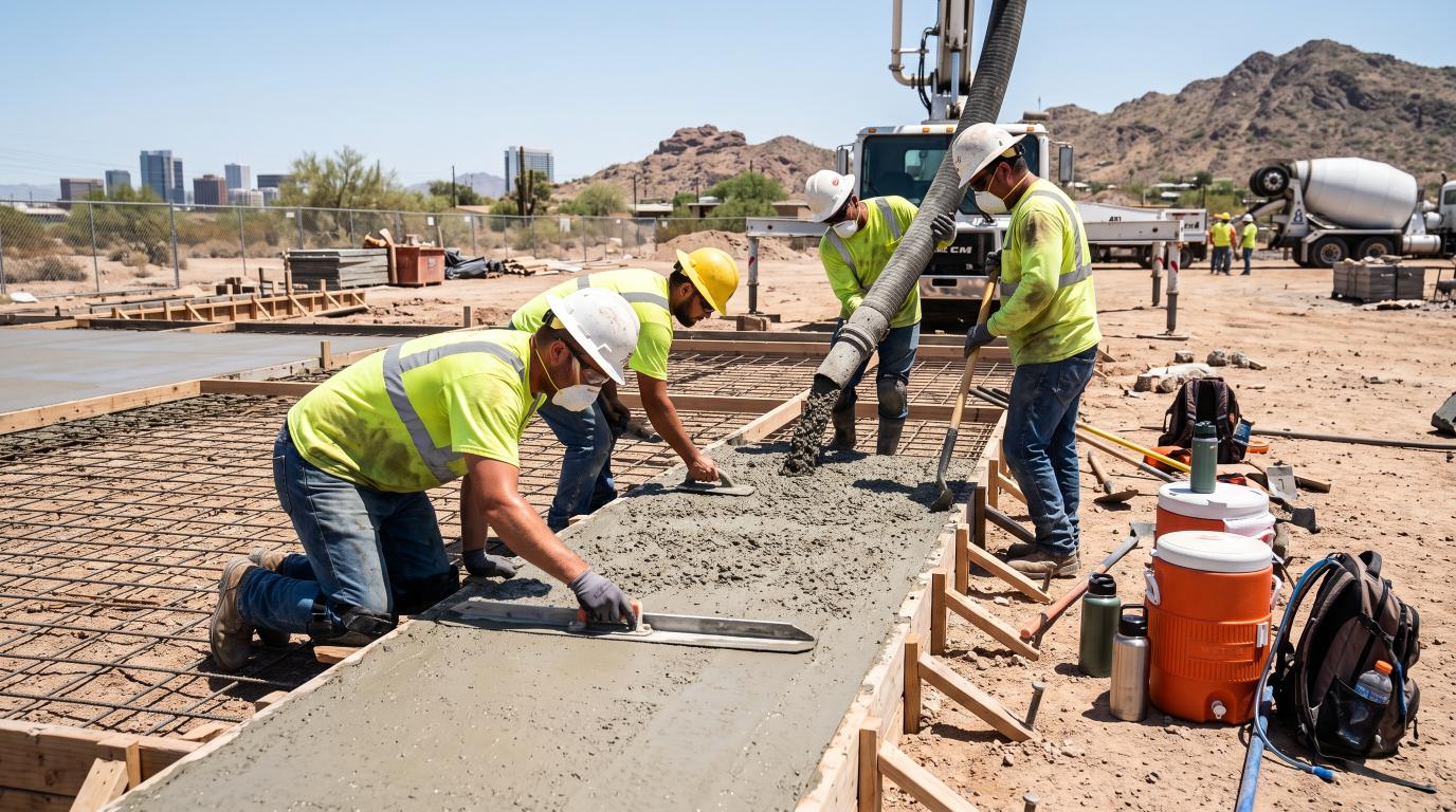 Concrete placement and finishing during hot Phoenix weather