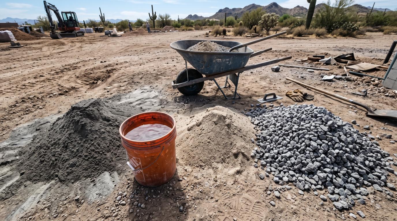 Cement, water, sand, and gravel are the main ingredients in concrete